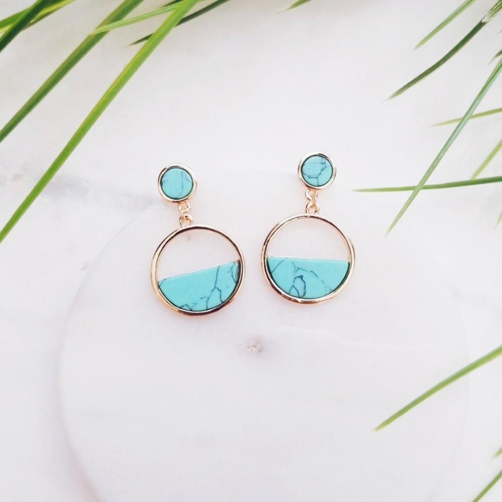 LAST PAIR Boho Acrylic Turquoise Marble Earrings - Picture 2 of 3